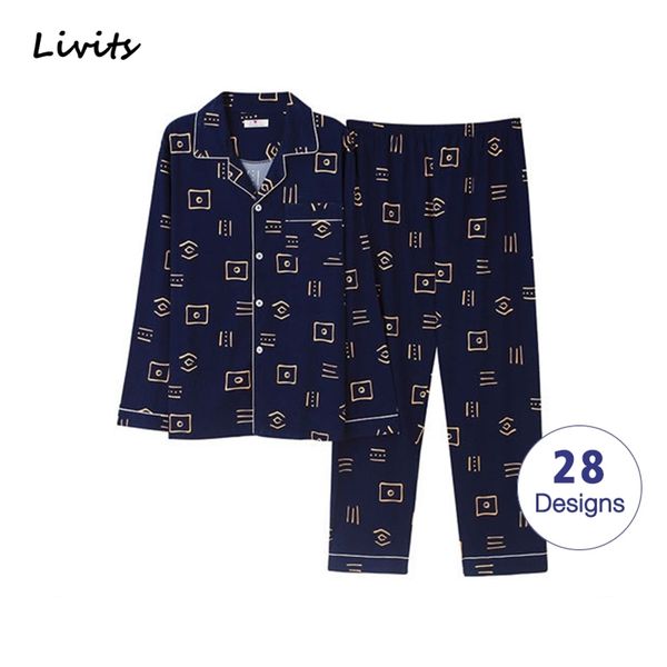 

men's pajamas sets cotton pyjamas sleepwear nightwear for men long sleeve printed striped casual lj201113, Black;brown