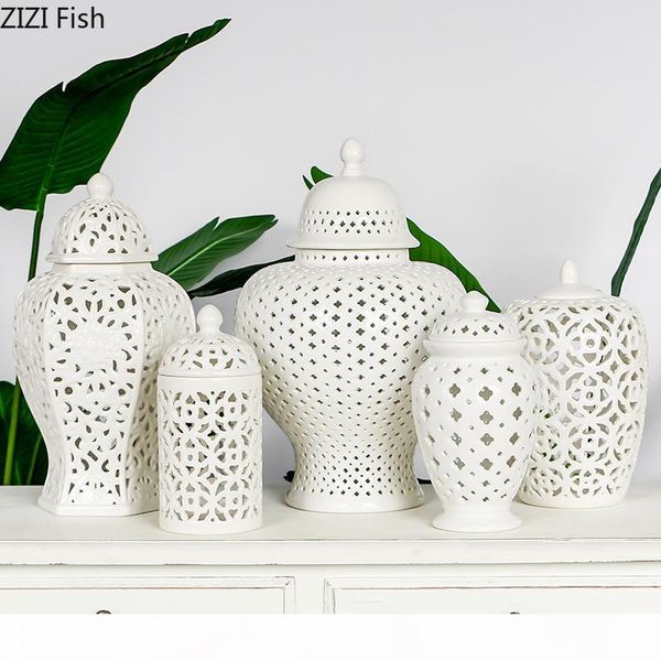 

european white hollow ceramic general jar ornaments creative arts and crafts living room home decoration accessories modern new
