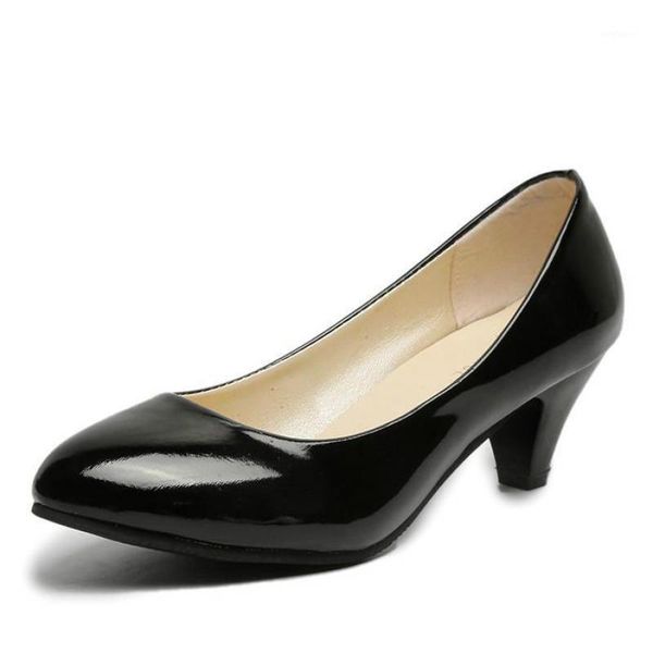 

women's leather med heels new shoes classic black&white pumps for office ladies white high heels red sexy1