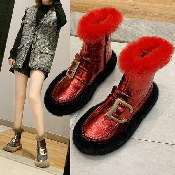 

winter new lamb fur snow boots women short tube plus velvet women boots cotton shoes women's winter flat bottom plus velvet, Black