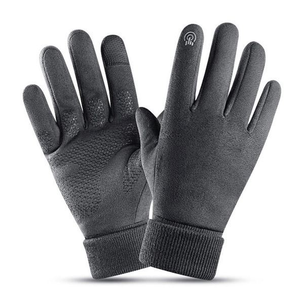 

autumn and winter warm wrist suede outdoor bicycle windproof night reflection durable cycling gloves, Blue;gray