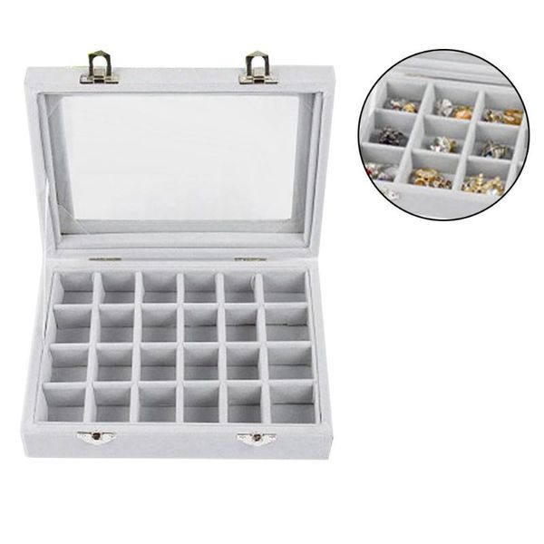 

jewelry display tray classic 24 grids velvet ear stud earrings ring display tray storage container organizer jewelry new, Pink;blue