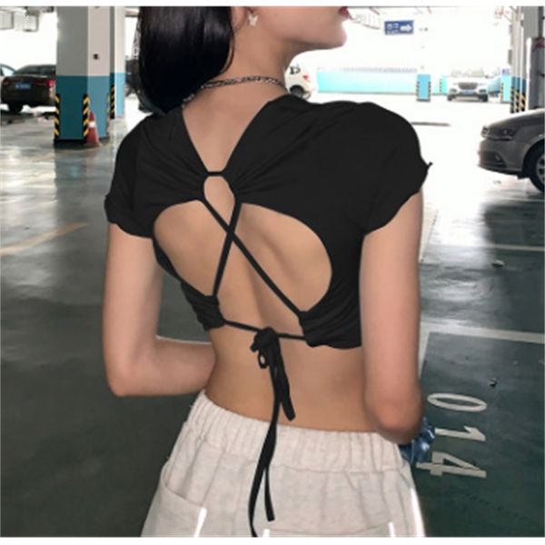 

2020 summer women's short sleeve halter blue black round neck slim t-shirt fashion sale, White