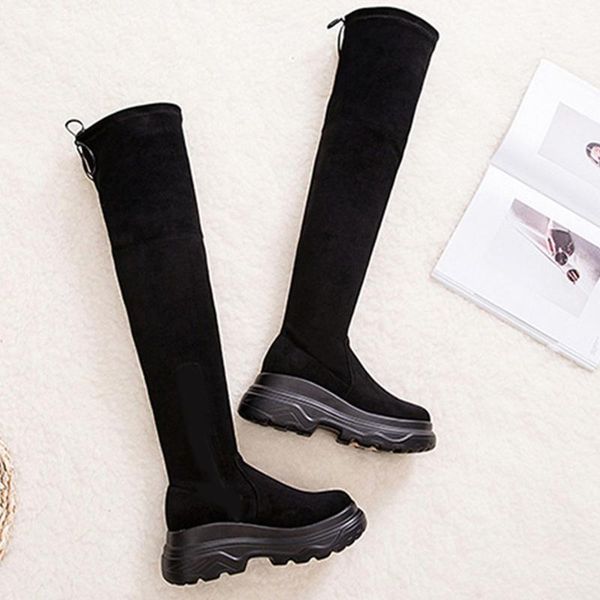 

women over the knee boots warm fur winter boots female leather black thigh high shoes women platform long