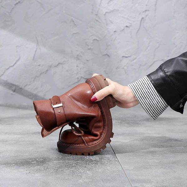 

boots style real leather children thick boot girl british heel women casual short, Black