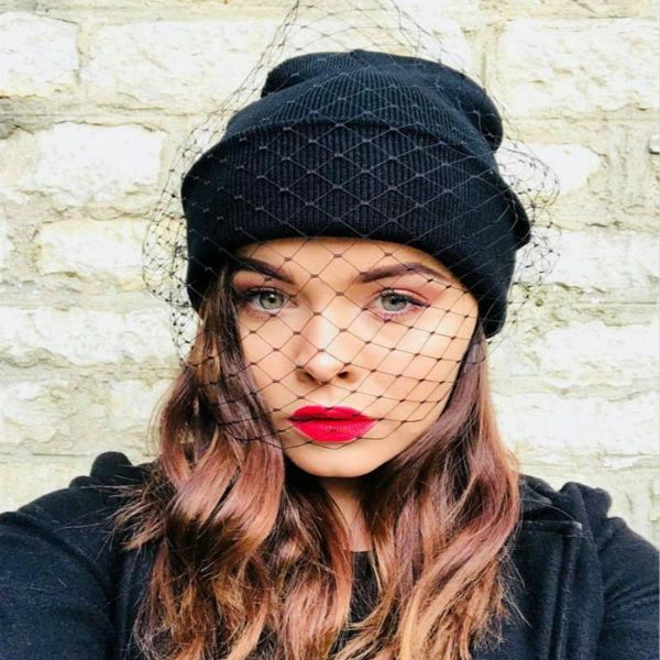 

beanie/skull caps women veil beanies retro princess hat lady vintage mesh cap gauze knitted street snap, Blue;gray