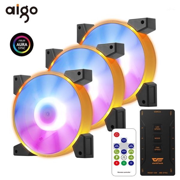 

fans & coolings aigo pc cooling fan 120mm rgb computer case quiet remote 5v/3pin aura sync cpu cooler adjust led radiators1
