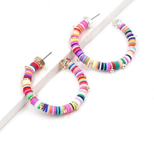 

2021 half o pening iridescence soft pottery distance piece industrialstyle mini clinch bolt fashion women stud earrings1, Golden;silver