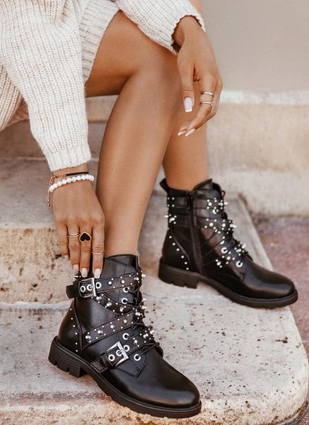 

autumn and winter women's boots, rivet plus size low thick casual mid-tube cross straps, children boots, Black