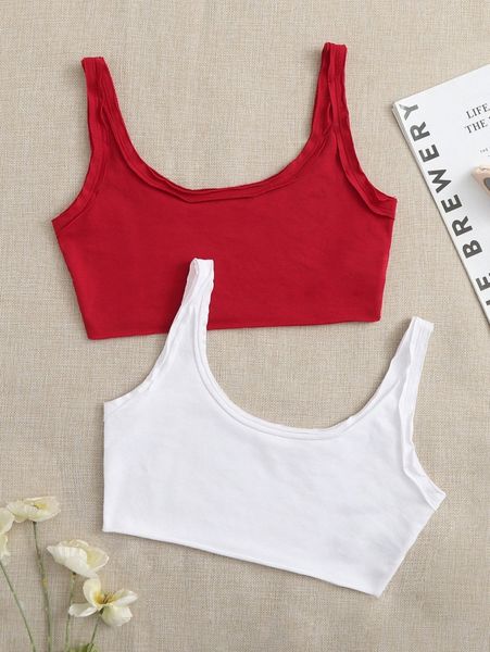

2pcs solid crop tank i4rt#, White