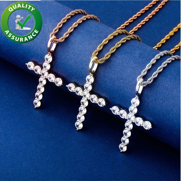 

Hip Hop Mens Jewelry Cross Pendant Luxury Designer Necklace Bling Diamond Iced Out Pendants with Rope Chain Rapper Women Fashion Accessories