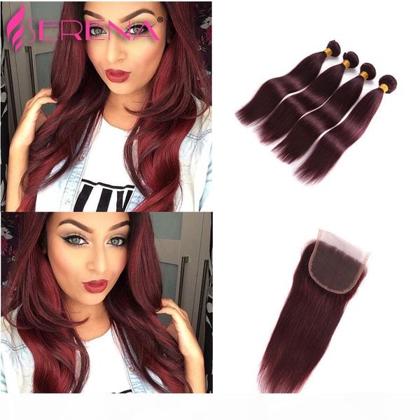 

8a grade brazilian burgundy hair #99j brazilian virgin hair straight weave bundles burgundy wine red human hair extensions 4 bundles closure, Black;brown