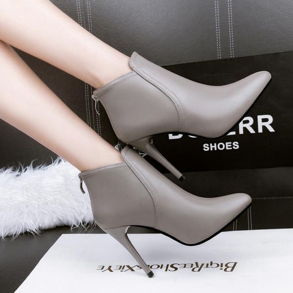 

thin heeled short boots women's singles boots pointed toe martin high heel ankle knight lady shoes -40, Black