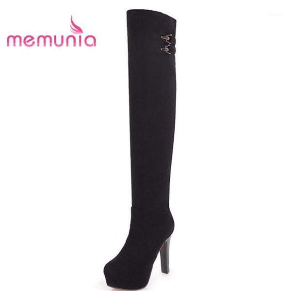 

boots memunia arrive women big size 34-43 fashion buckle extreme high heels winter 2021 knee high1, Black