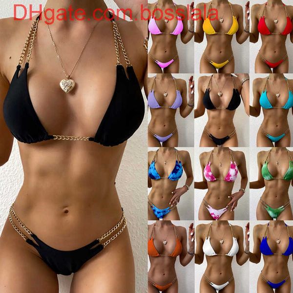 

2022 trends women bikini set luangoo chain split swimsuit women triangle two piece micro biquinis summer swimwear, White;black