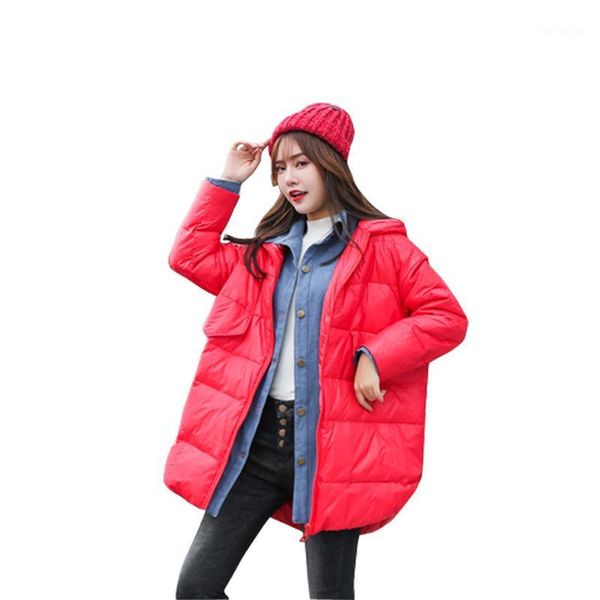 

winter jacket women denim stitching bread coat 2020 new women plus size warm down parka campera mujer thicken woman jacket1, Black