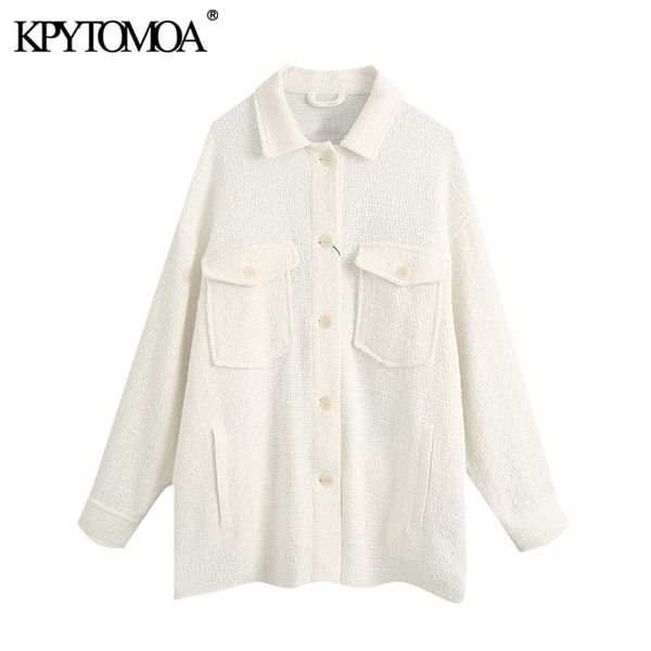 

kpytomoa women fashion with pockets oversized tweed jacket coat vintage long sleeve button-up female outerwear chic 201017, Black;brown