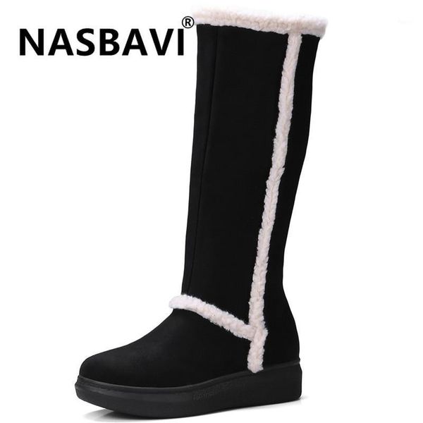 

boots 2021 mid-calf snow women suede winter long warm flat shoes woman fashion lady round toe platform boots1, Black