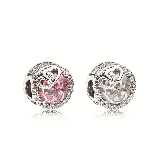 

fit pandora charm bracelet european double heart cat's eye stone crystal silver charms beads diy snake chain for women bangle necklace, Black