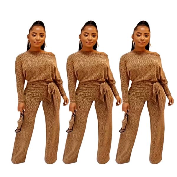 

elegant women 2 piece set fashion solid color long sleeve slash neck two piece set women designers clothes, Gray