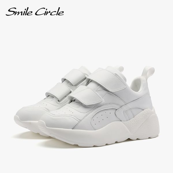 

улыбка круг кроссовки женщины flat платформы обувь весна моды случайные толстые нижние коренастый кроссовки женская обувь белый розовый 2010, Black