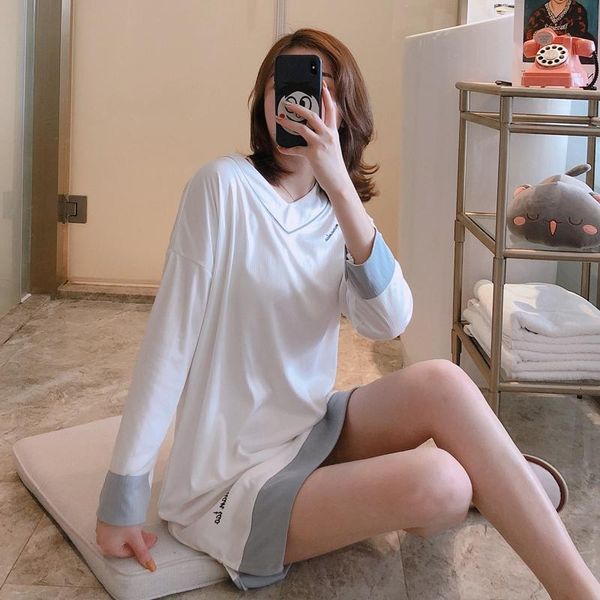 

women's sleepwear 2021 autumn long sleeve v-neck nightgowns for women korean night dress girls cute home nightdress student nighty, Black;red