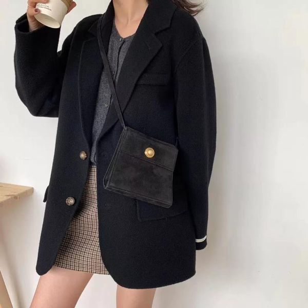 

high-end double-sided cashmere coat female paragraphs short 2020 han edition suit brought new young season cloth coat1, Black