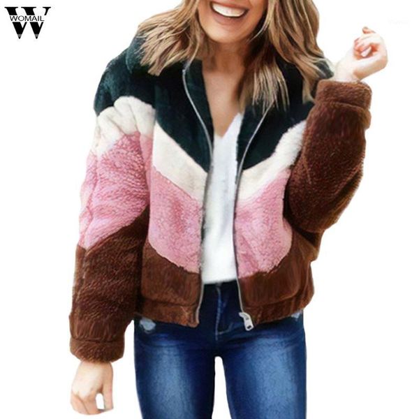 

coat women stitched geometric zip pocket patchwork zipper flannel sweatshirt pullover outwear winter coats and jackets women au61, Black;brown