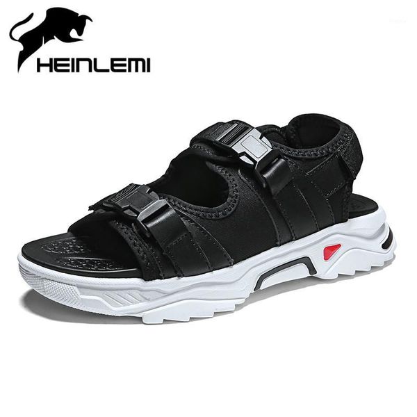 

heinlemi fashion hard-wearing vintage style shoes men ultralight man shoes british style leather sandals men sandali uomo1, Black