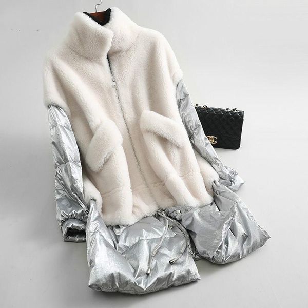 

wool fur jacket real sheep fur coats winter coat women clothes 2020 new fashion medium down coat long sleeve q280, Black