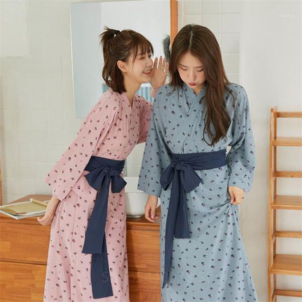 

japanese kimono pajamas set cotton woman loose yukata female autumn long sleeve floral print sleepwear cardigan leisure bathrobe1, Red