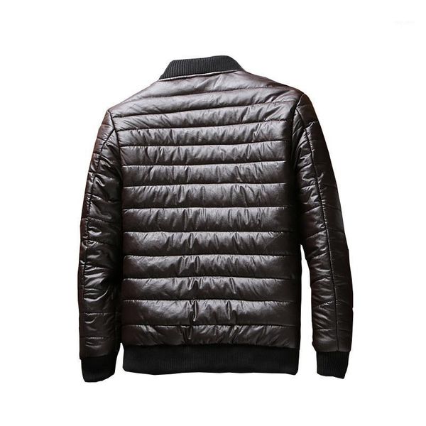 

large size men's wear winter men's windproof warm pu leather coat youth loose-fit cotton-padded clothes jacket stand collar flig1, Black