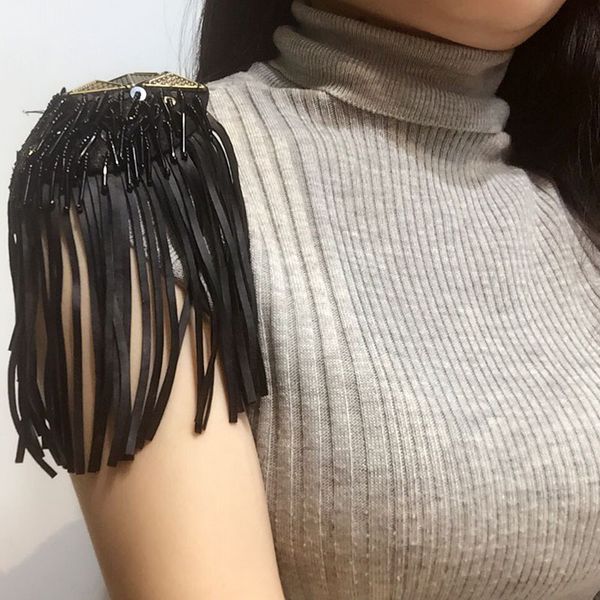 

tassel shoulder decoration stage brooch epaulets epaulettes spikes escapulario women blazer accessories dress coat suit 201009, Gray