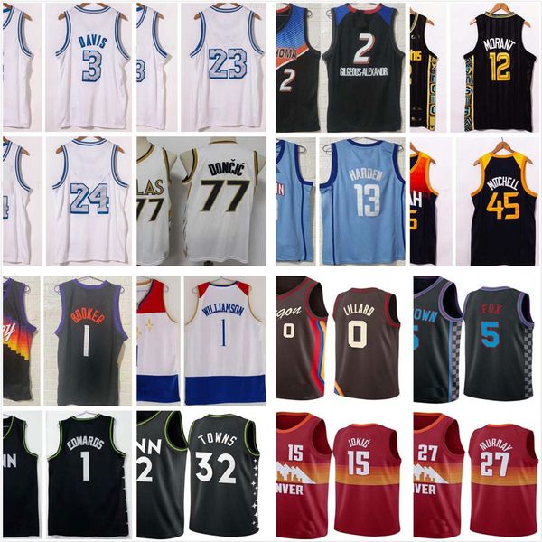 

ncaa 2021 city ja nikola morant jokic jamal donovan murray mitchell luka damian doncic lillard deaaron williamson fox basketball jerseys, Black