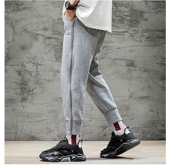 

2020 spring and summer new youth popular solid color personality knitted zipper foot pants fashion wild casual pants black /grey1