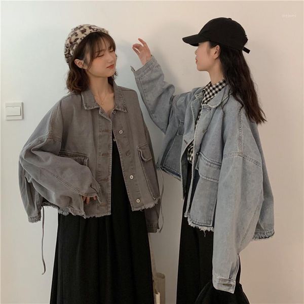 

jackets women denim loose classic solid single breasted womens coat all-match student simple casual harajuku korean style daily1, Black;brown
