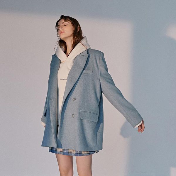 

vanessa liu loose retro simple comfortable suit coat women 2021 new woolen coat women's, Black