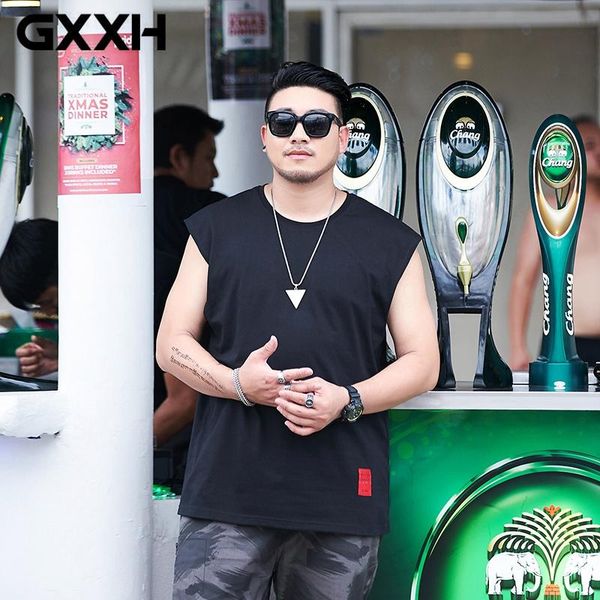 

summer 100% cotton solid tees men plus size brand basic tank casual oversized vest shirt sleeveless 7xl kg-242, White;black