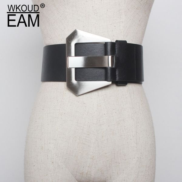 

wkoud eam 2020 new metal buckle wide leather belt for women casual adjustable wide dress corset belt female waistband tide pf133 t200427, Black;brown