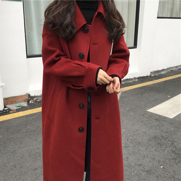 

2021 winter women's fashion new double-sided wool coat female sigle breasted long over-the-knee thickening woolen coats, Black