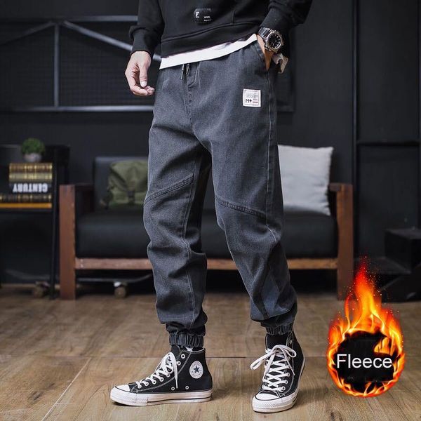 

men's jeans -8xl men plus size casual fleece lined hip hop streetwear joggers denim cargo pants loose pocket harem trousers sweatpant, Blue