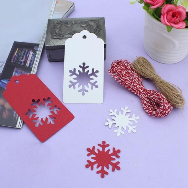 

50pcs christmas pendant hollow snowflake design christmas hanging kraft papertags card with rope gift diy crafts1