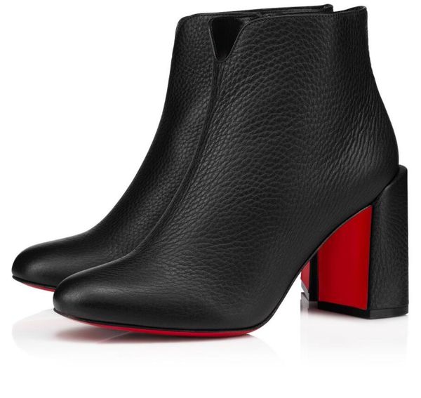 

elegant brands women's red bottom boot causal shoes castarika fashion ankle boots chunky heels famous ladies party wedding women bootie, Black