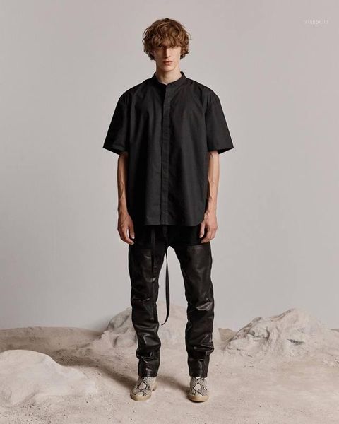 

2020 version fog black vintage casual men shirts summer style men short sleeve soild shirts streetwear1, White;black