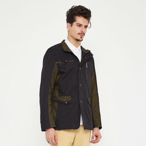 

men's trench coats hee grand casual blends 2021 arrival mid-long style coat stand collar wide-waist cotton material 3 colors mwf2621, Tan;black