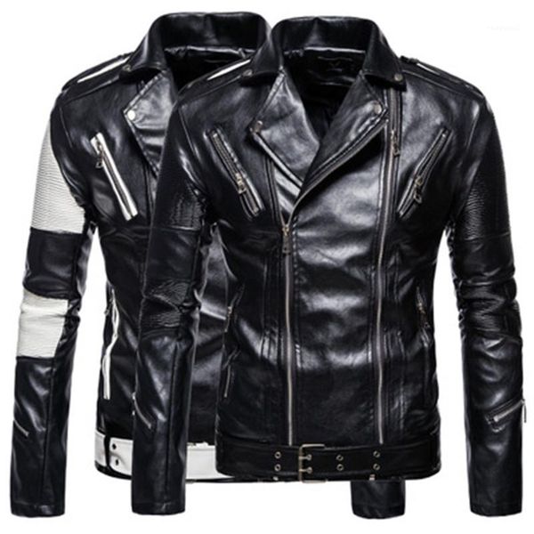 

pu leather lapel neck jacket designer mens zipper casual short coats man color-blocked long sleeve jackets spring autumn fashion, Black