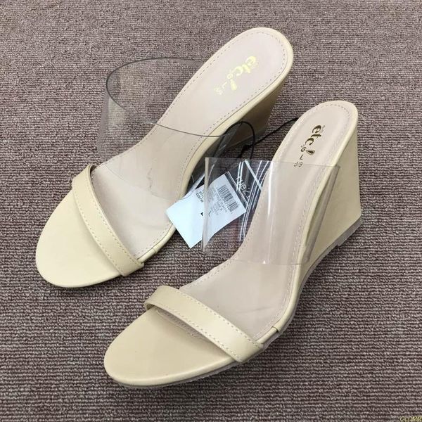 

ultra-high heel cool slippers high transparent slope crystal waterproof platform open-toed sandals women, Black