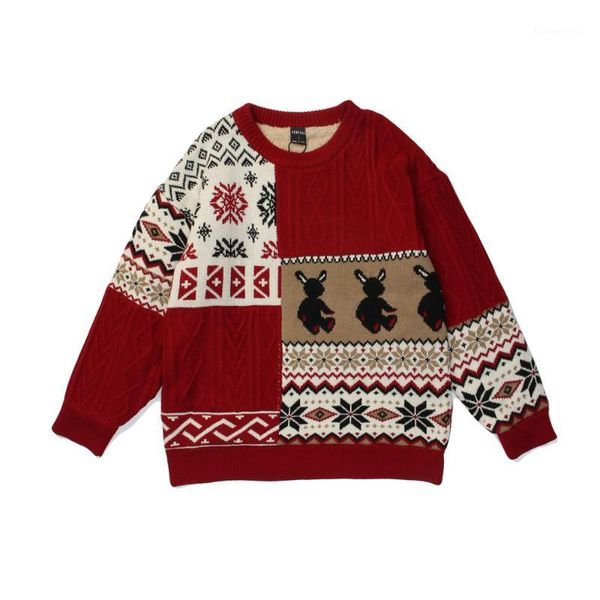 

men's sweaters seveyfan 2021 men's sweater color-blocking plus velvet winter autumn thick loose korean fashion1, White;black