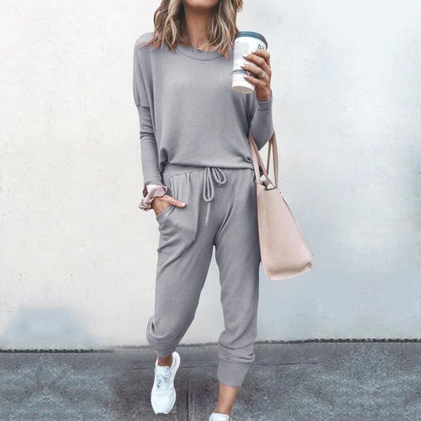 

women's tracksuits autumn women two piece set long sleeve solid color pants outfits casual loose plus size playsuit female jogging trac, Gray