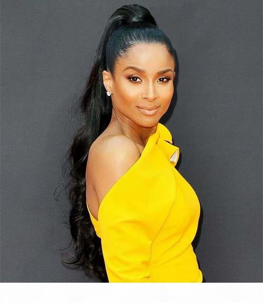 

ponytail extensions 100% human hair real remy wavy curly- wrap around clip in hair extensions s 22 inches - #4 medium brow, Black